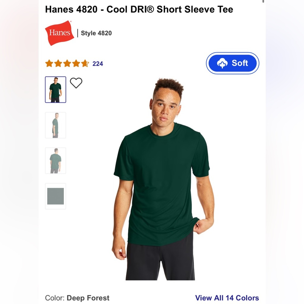 Hanes Men's Deep Green Short Sleeve Tee
